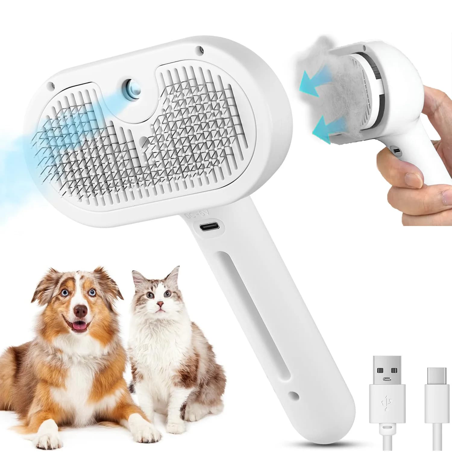 Pet Spray Hair Comb Pet Hair Remover Cleaning Brush Cats Grooming Dog Accessories Tools Dematting Water Mist Humidifier Comb